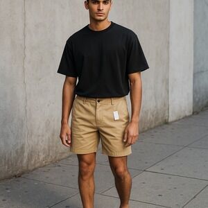 NWT True Craft 7" Mens Chino Shorts Rockies Tan Size 34 Flat Front Stretch Twill